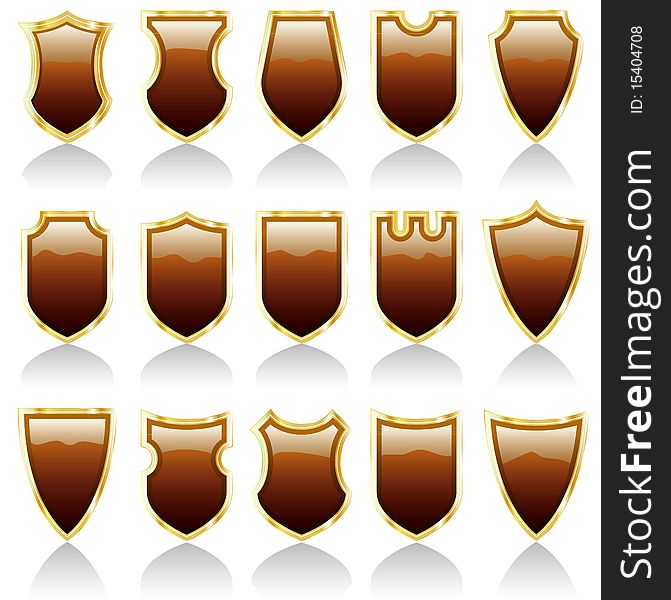 Set of shiny shields in chocolate colors. Set of shiny shields in chocolate colors