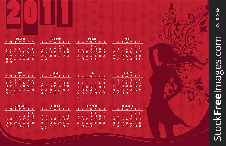 Vector Illustration of style design Calendar for 2011 With girl