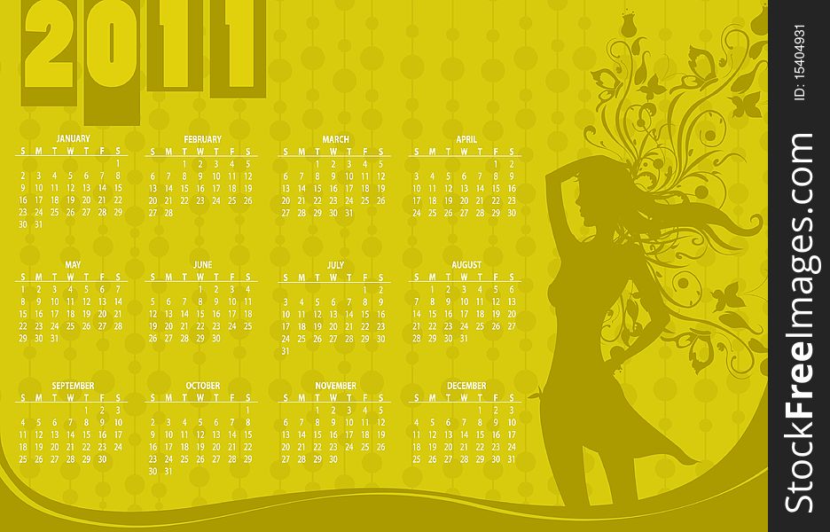 Vector Illustration of style design Calendar for 2011 With girl