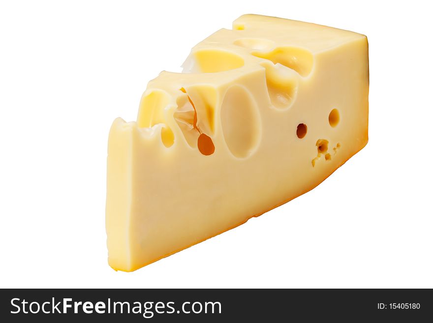 Piece of cheese of Radamer isolated on a white background. Piece of cheese of Radamer isolated on a white background