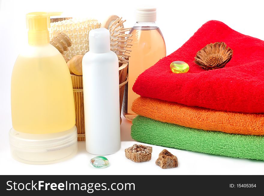 Towels both freshening creams and oils for a shower and rest. Towels both freshening creams and oils for a shower and rest