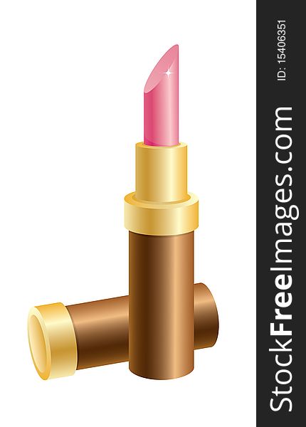 A golden tube of  pink lipstick.