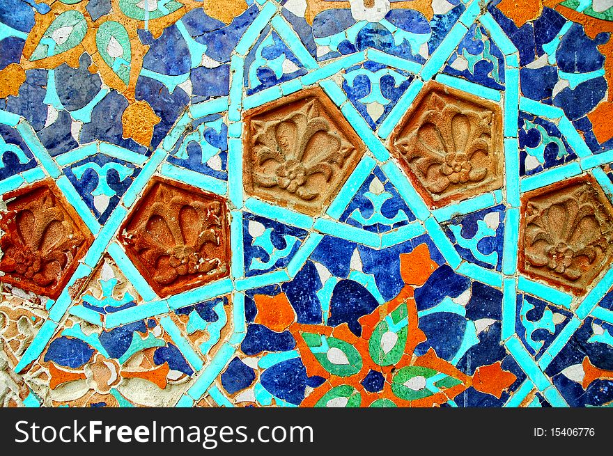 Fragment of tiled wall with Arabic mosaic from Abanotubani baths, Tbilisi, Georgia. Fragment of tiled wall with Arabic mosaic from Abanotubani baths, Tbilisi, Georgia