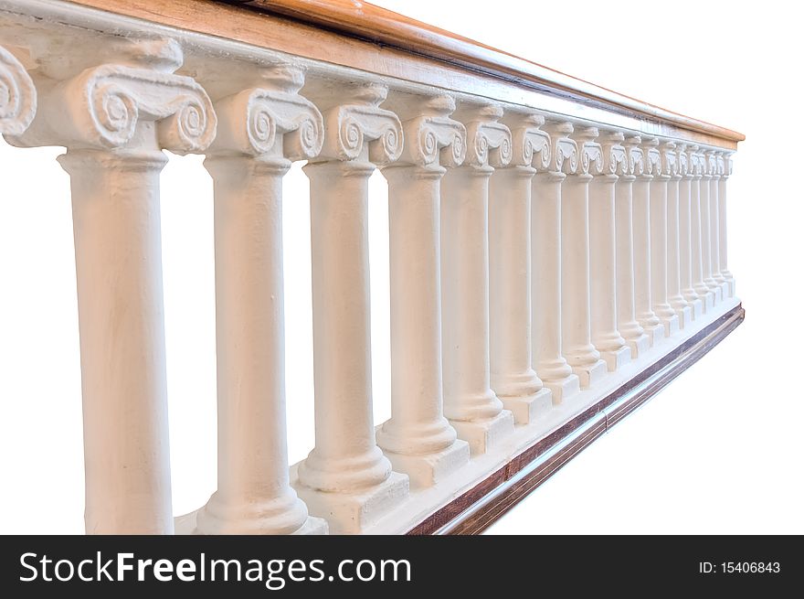 Stone balustrade of the balusters with wood handrails