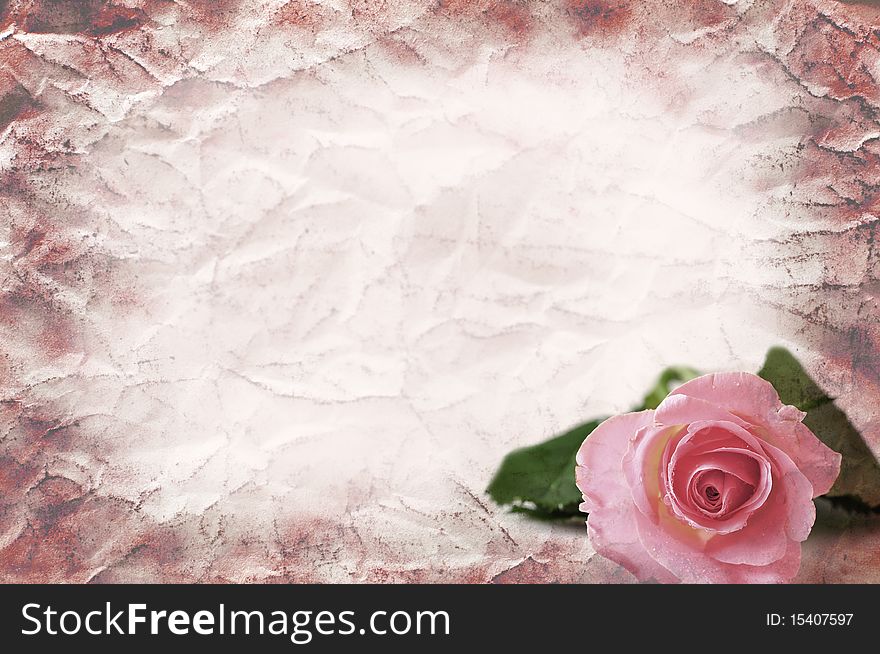 Texture of the crushed paper of pink tint with a rose. Texture of the crushed paper of pink tint with a rose