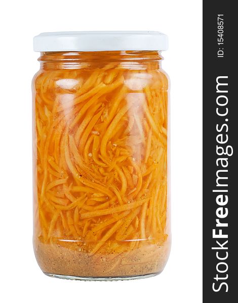 Bank of canned carrots isolated on a white background