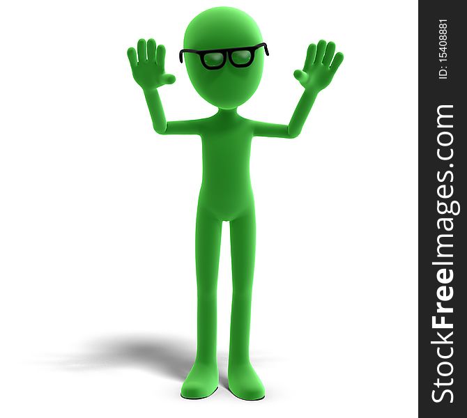 3d male icon toon character tries to pacifiy. 3D rendering with clipping path and shadow over white