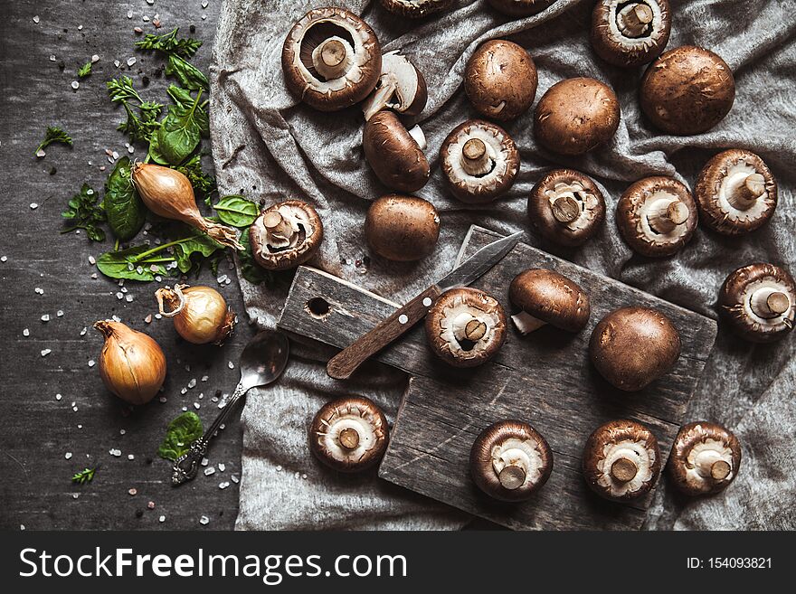 Royal Mushrooms On A Kitchen Towel. Cooking Of Dishes