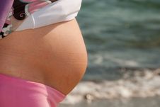 Pregnant Women And The Ocean Stock Photo