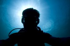 Silhouette Of A Diver Stock Photos