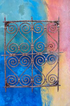 Wall With Rusty Metal Decoration Royalty Free Stock Images
