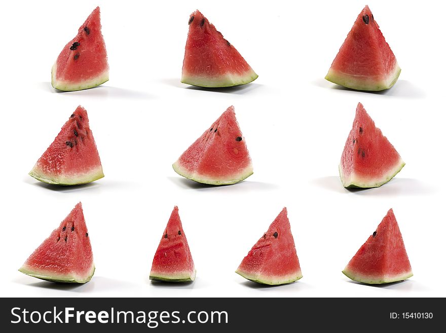 Various slices of Watermelon isolated on white background