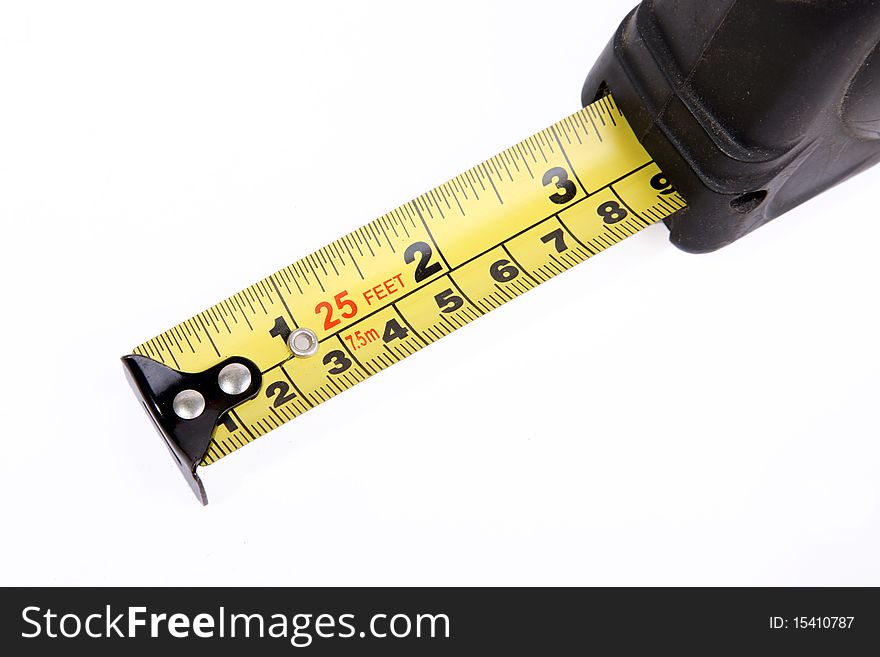 Yellow meter over white background. Work tool Isolated image