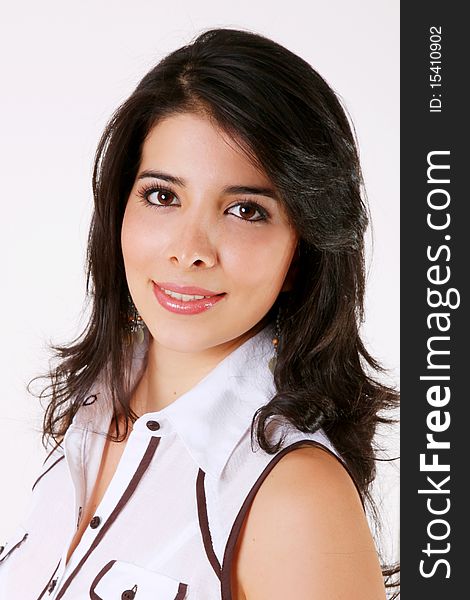 Beauty girl smiling looking at the camera over white background