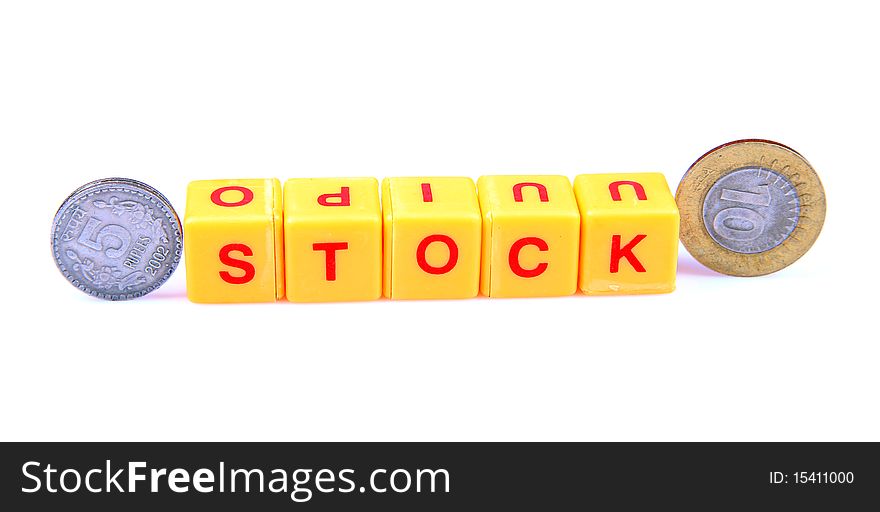 Concept image of money and stock on white background.