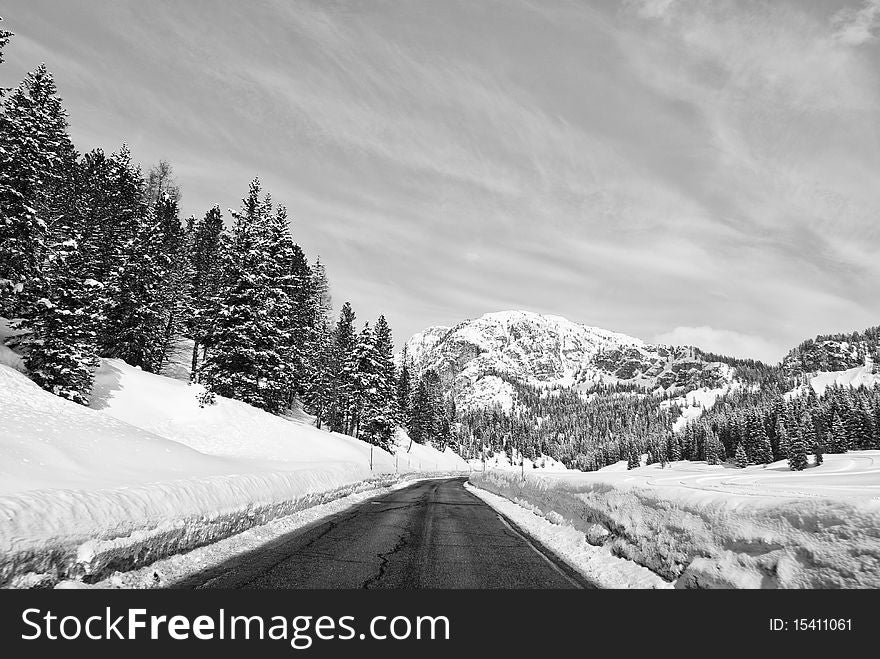 Snow On The Dolomites Mountains, Italy