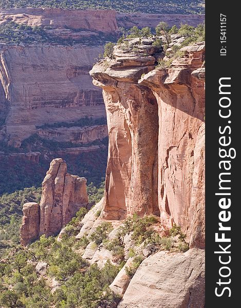 A view of sandstone formations in Colorado National Monument from Rim Rock Drive.