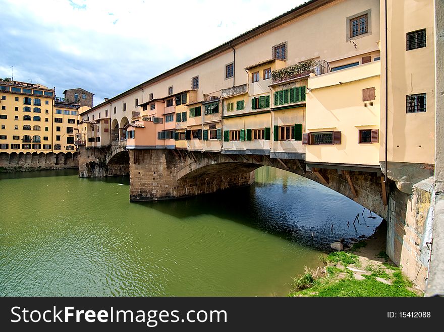 Side view of Ponte Vecchio in Florence, Italy. Side view of Ponte Vecchio in Florence, Italy