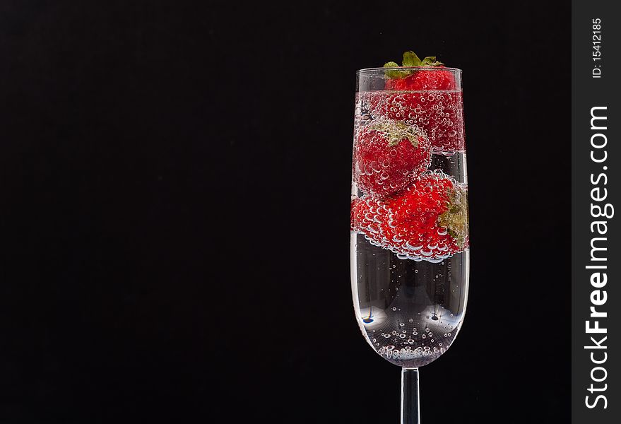 Sparkling Strawberry Drink in Champagne Glass with Custom Space. Sparkling Strawberry Drink in Champagne Glass with Custom Space