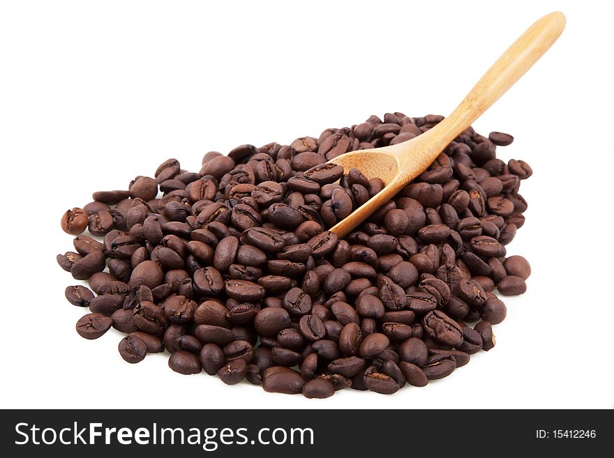 Coffee Beans With Wood Spoon