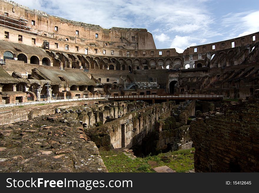 Internal wide angle view of the Colosseum in Rome