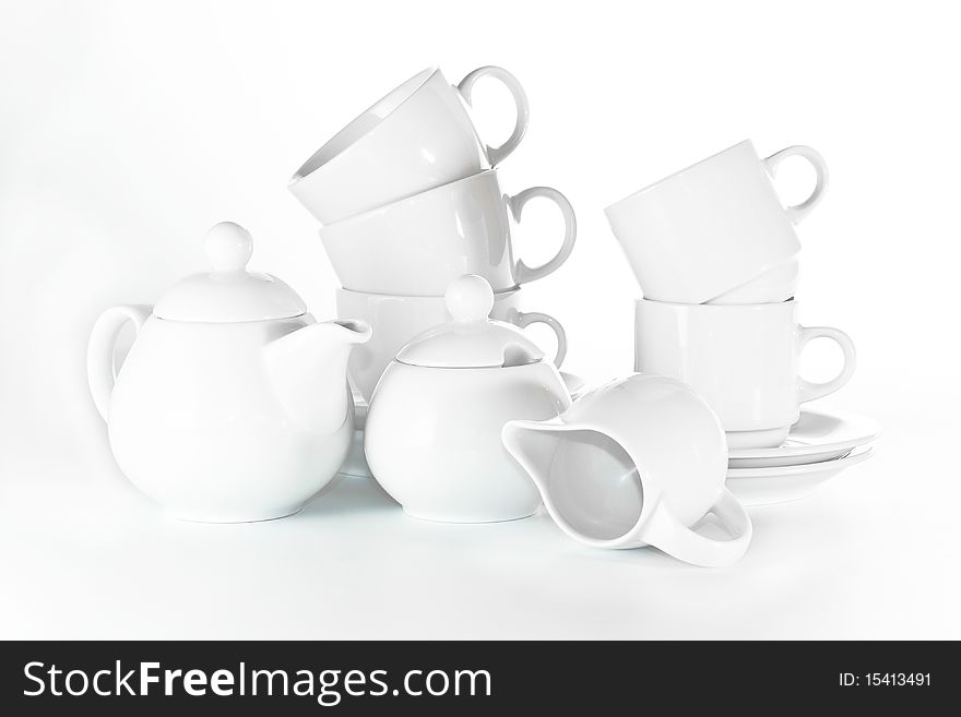White tea set  isolated on white background