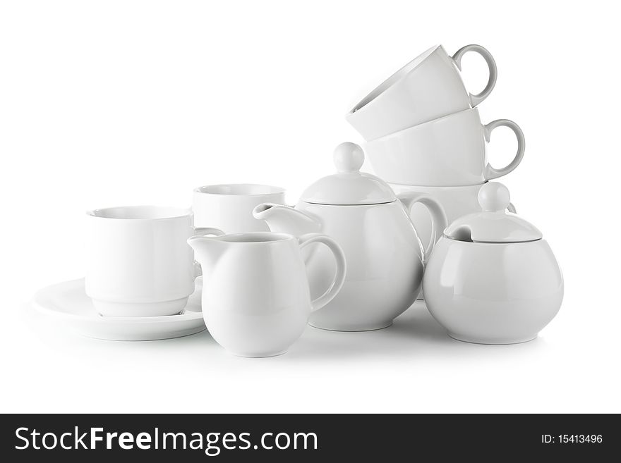 White tea set  isolated on white background