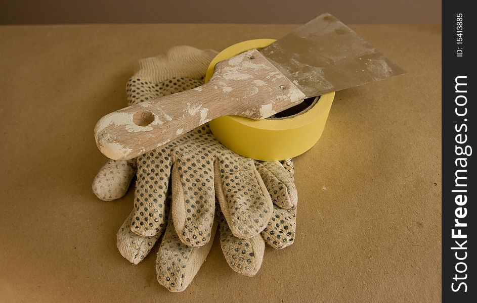 Gloves And Putty Knife