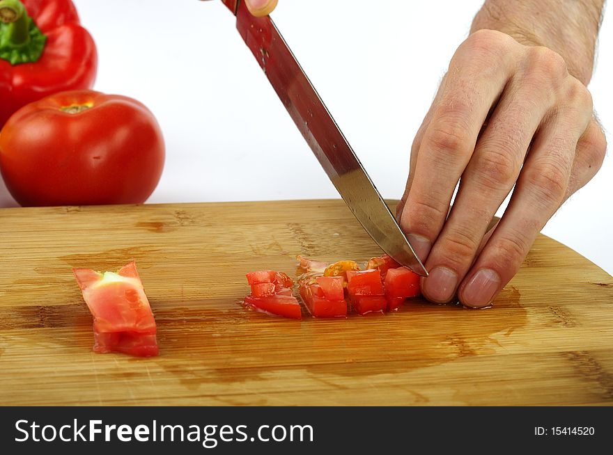 Cutting vegetables for a salad