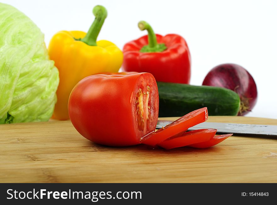 A big red fresh cuted tomato