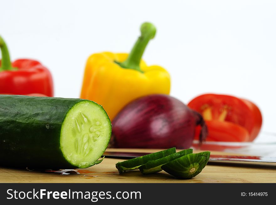 Cuted cucumber and other vegetable. Cuted cucumber and other vegetable