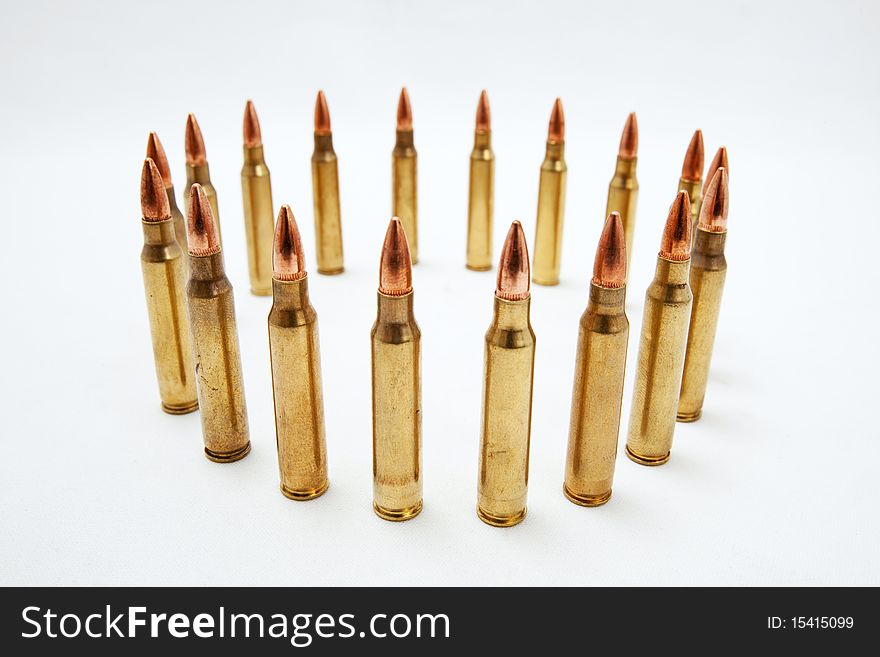 Close up image of bullets in a circle.