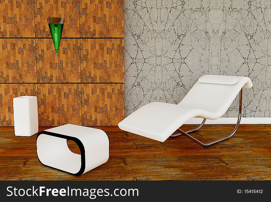 Illustration of a 3d armchair with modern table and lamp. Illustration of a 3d armchair with modern table and lamp
