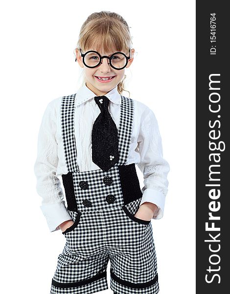 Shot of a little girl in glasses. Isolated over white background. Shot of a little girl in glasses. Isolated over white background.