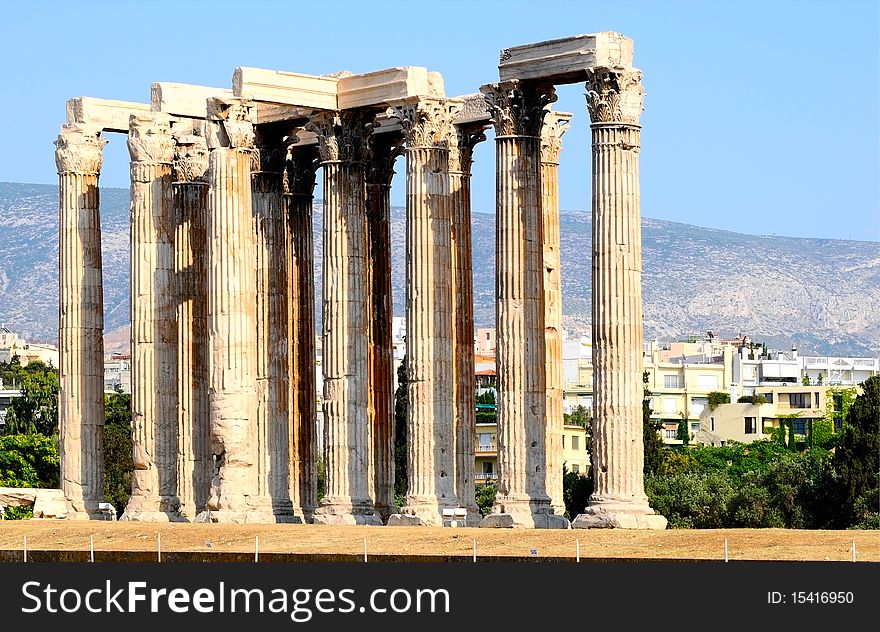 The temple of Olympian Zeus in Athens, Greece. The temple of Olympian Zeus in Athens, Greece