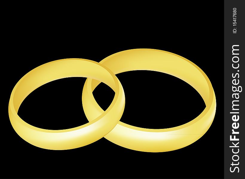 Illustration of the two golden wedding rings over black background