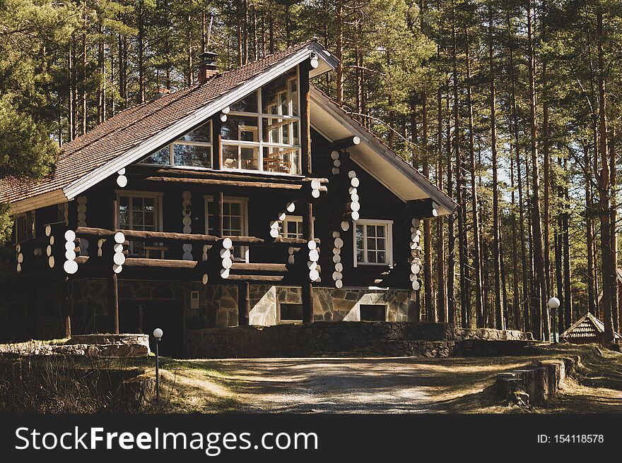 Beautiful Wooden Log Cottage In The Forest