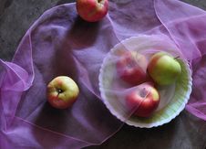 Still Life By Apples And Pink Fabric Royalty Free Stock Image Still Life By Apples And Pink Fabric Royalty Free Stock Image