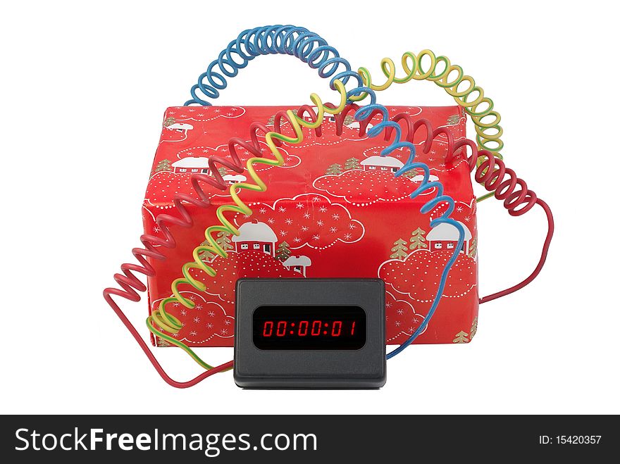 Electronic time bomb on white background