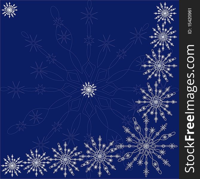 Decorative pattern from snowflakes on a darkly dark blue background for a decoration