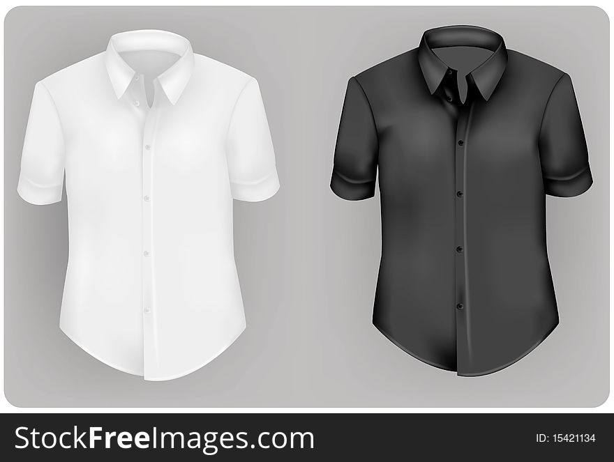 White and black polo shirts. Photo-realistic illustration.