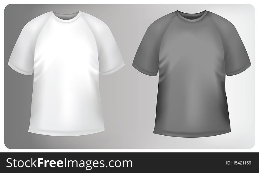 Photo-realistic illustration. White and black sporty T-shirts. Photo-realistic illustration. White and black sporty T-shirts.
