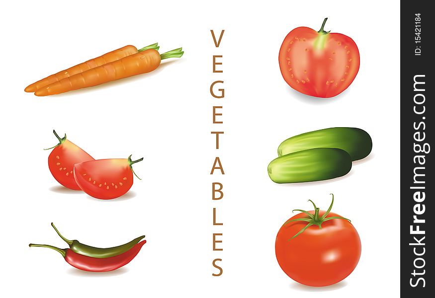 Photo-realistic  illustration. Six vegetables. Photo-realistic  illustration. Six vegetables.