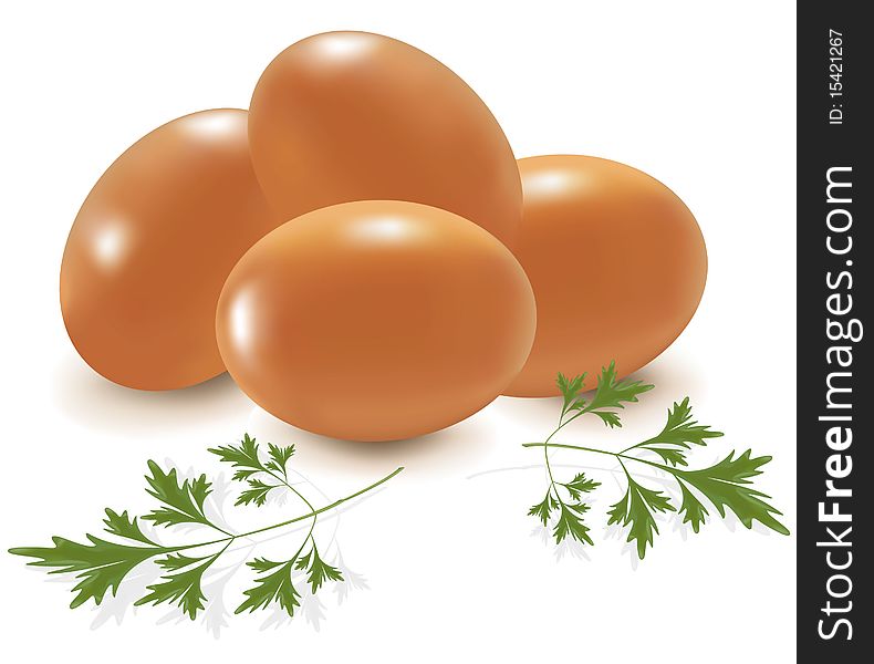 Photo-realistic . Three eggs with parsley.