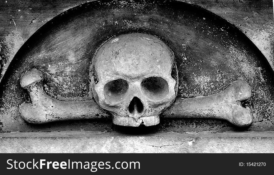 Skull on grave from graveyard in Radom