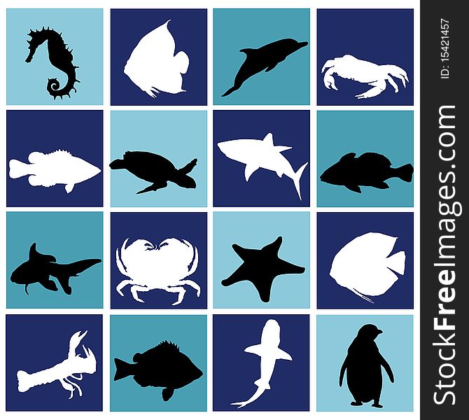 vector set of marine life set