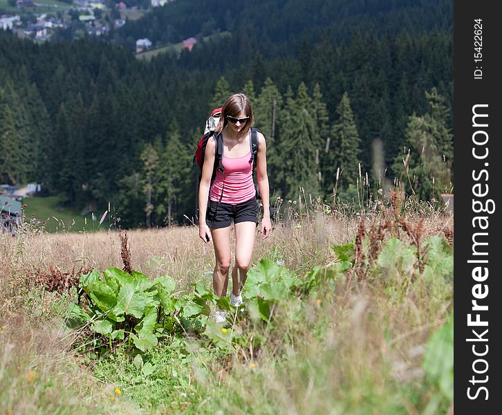 Young woman hiking outdoors