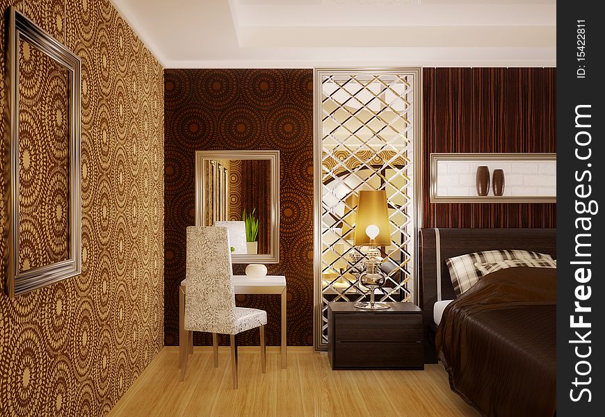 Modern luxury bedroom with brown wall and double-bed