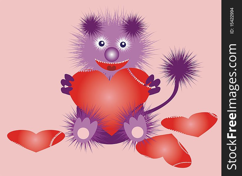 Funny strange beast with a heart.Illustration