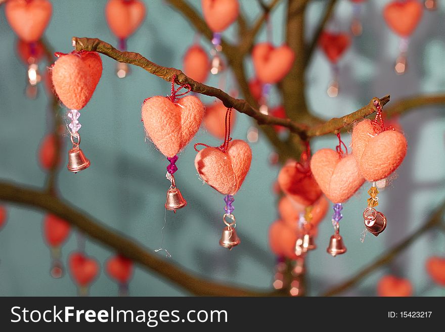 Red heart with bell for christmas tree